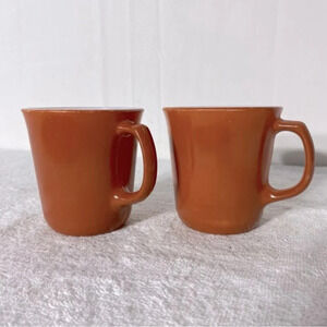Vintage MCM Corning Pyrex Burnt Orange Mugs x2 Coffee  Cups